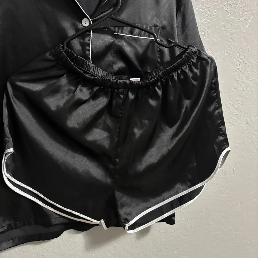 Elegant Black Satin Women's Pajama Set